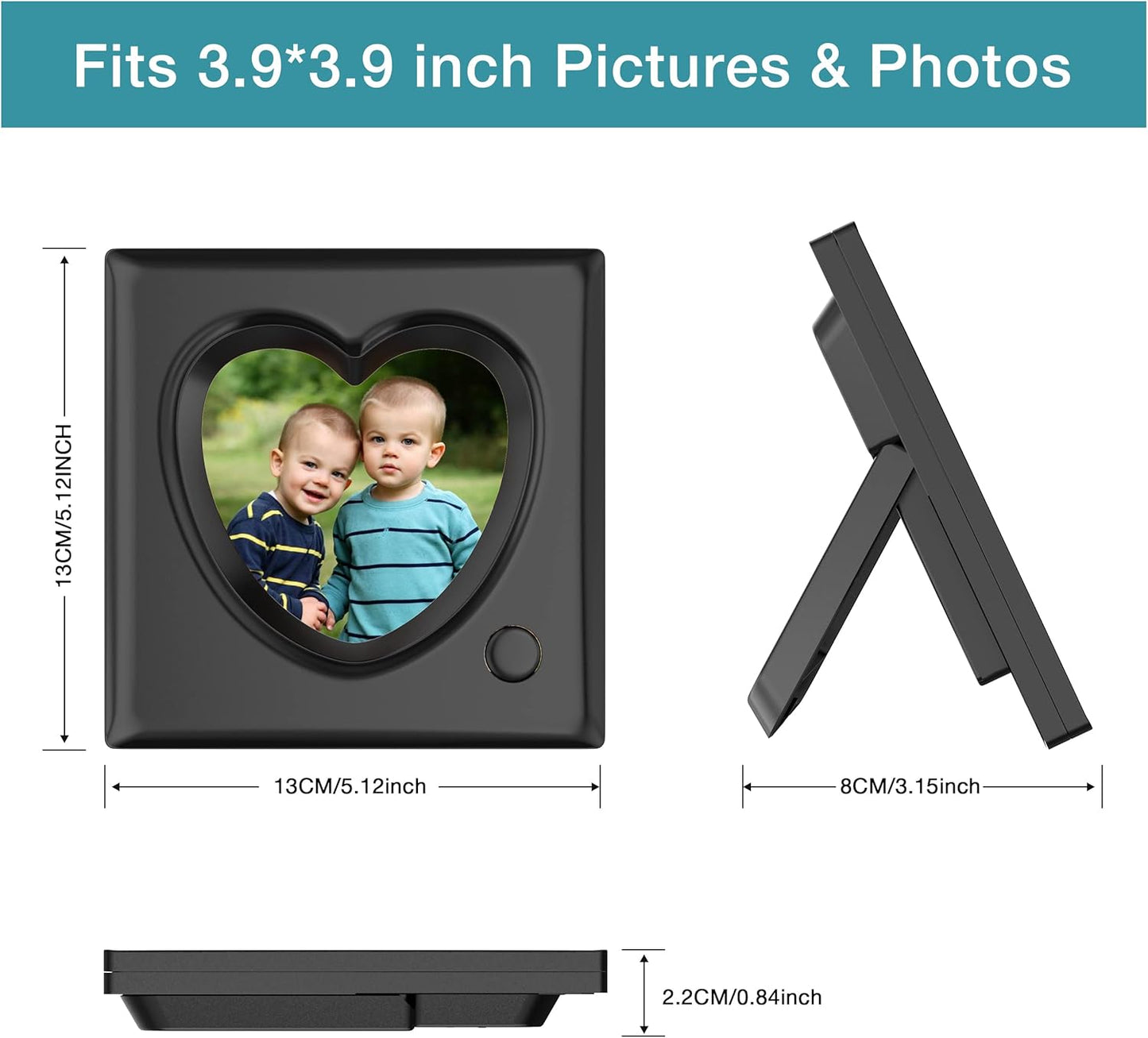 KWANWA Picture Frame Personalized Voice 20S Recordable, 3.9x3.9 Love Heart Shape Gifts for Graduation, Christmas, Birthday, Wedding, Photo Frame for Tabletop Desk Bookshelf Office Home