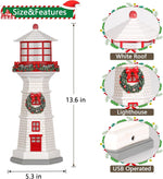 13.6" Lighthouse Snow Globe, Christmas Snow Globes Musical Lighted Glitter, Christmas Decorations USB and Battery Operated Lantern with Music, Xmas Decor for Home,White Roof