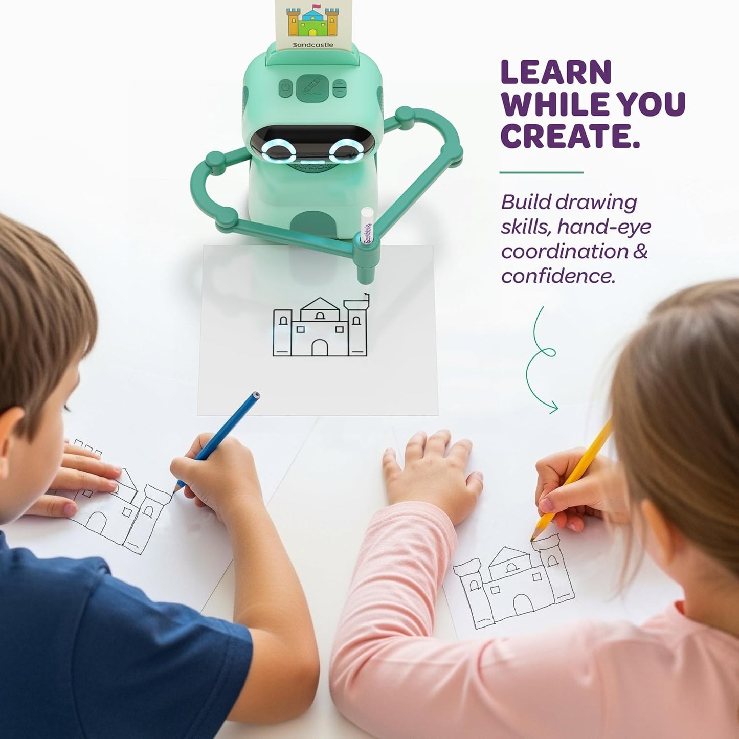 Dan&Darci Scribbly The Drawing Robot for Kids - 3 4 5 6 7 8 Year Old Girl 5 Year Old Boy Birthday Gift - Kids Toys for Ages 5-7 - Learning Toys for Boys - Girls Educational Cool Toy