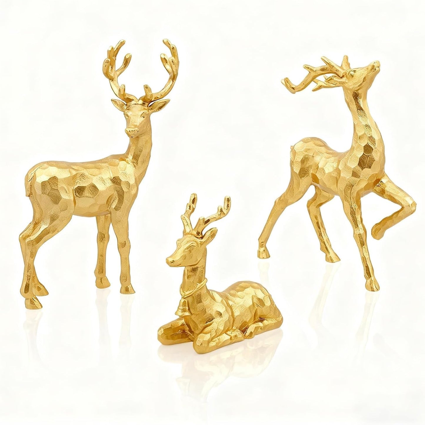 Exasinine 3 PCS Gold Reindeer Decor Christmas Figurines for Xmas Holiday Indoor Decorations Family Reindeer Christmas Decor for Centerpieces Ornaments Tabletop Mantle Decorations Home Office