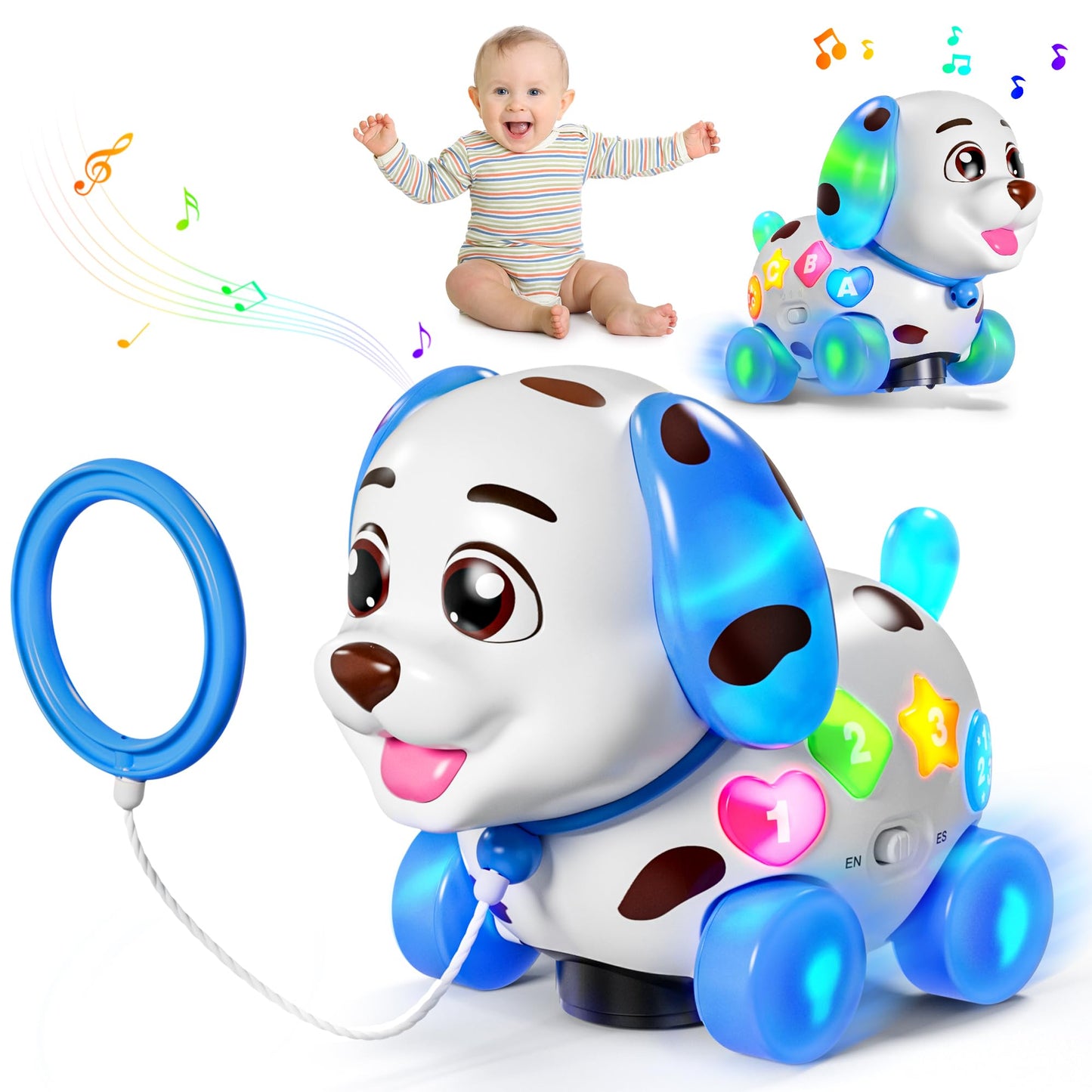 Musical Puppy Toys for 1 Year Old Girl Gifts, 1st Birthday Gril Gift, Bilingual Baby Toy 6-12-18 Months, Learning Toy for 1 Year Old Boy Present with Sound Light
