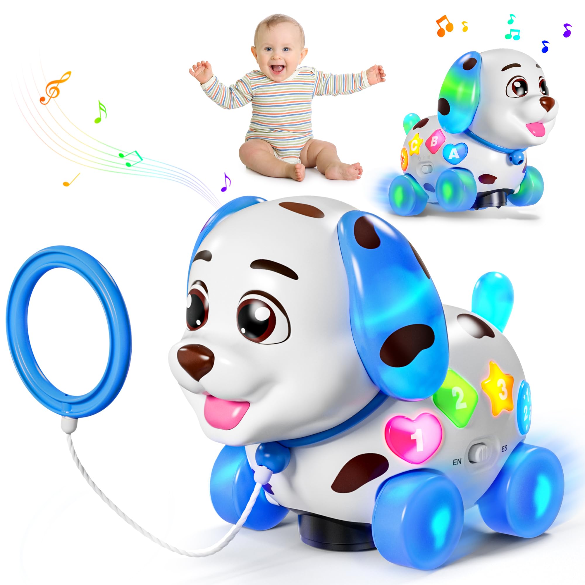 Musical Puppy Toys for 1 Year Old Girl Gifts, 1st Birthday Gril Gift, Bilingual Baby Toy 6-12-18 Months, Learning Toy for 1 Year Old Boy Present with Sound Light