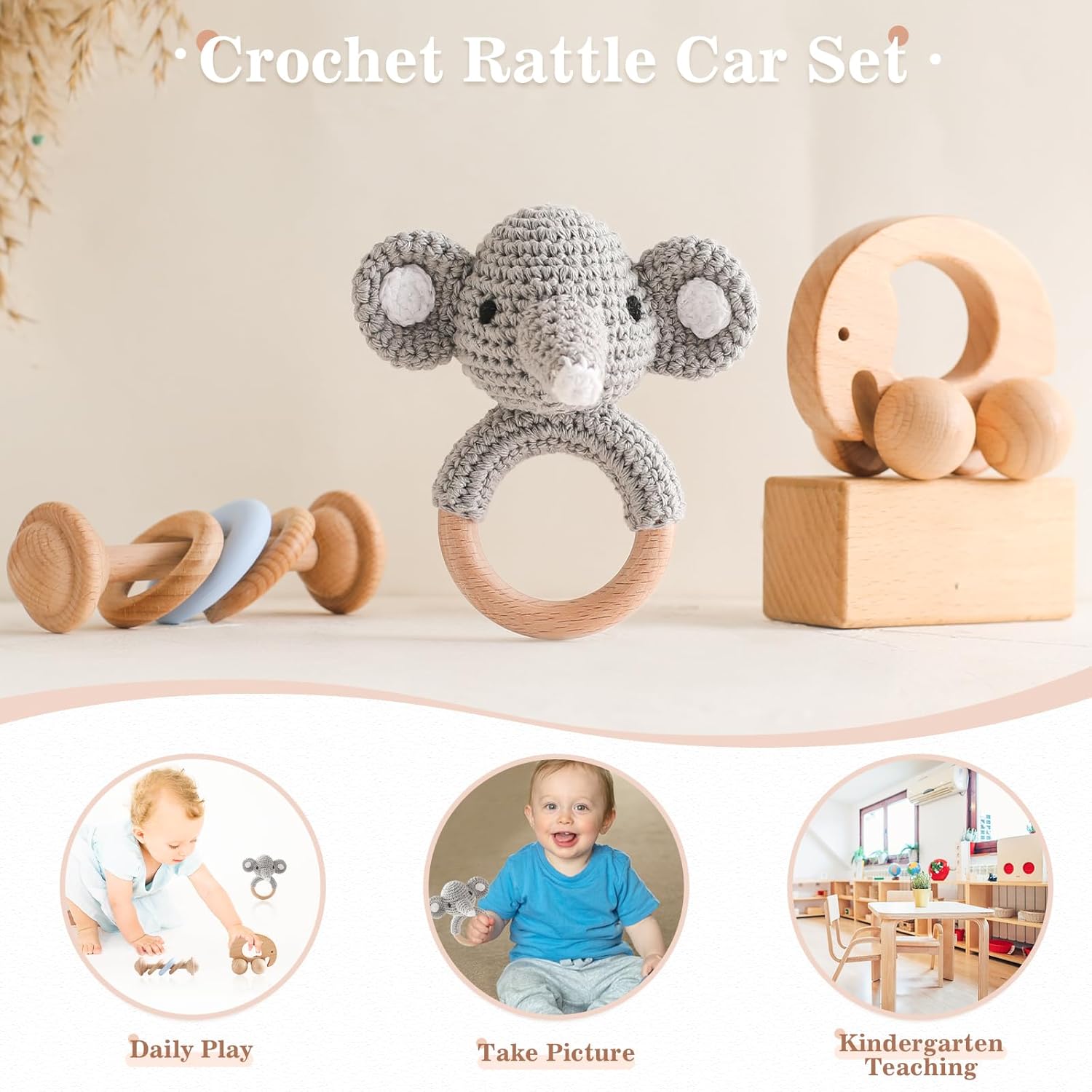 Wooden Animal Rattle Set