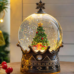 Christmas Snow Water Lantern Glittering Snowman and Pup in Red Truck with Christmas Tree, USB Lined/Battery Operated Lighted Spinning Lantern for Christmas Festival Decoration Gifts