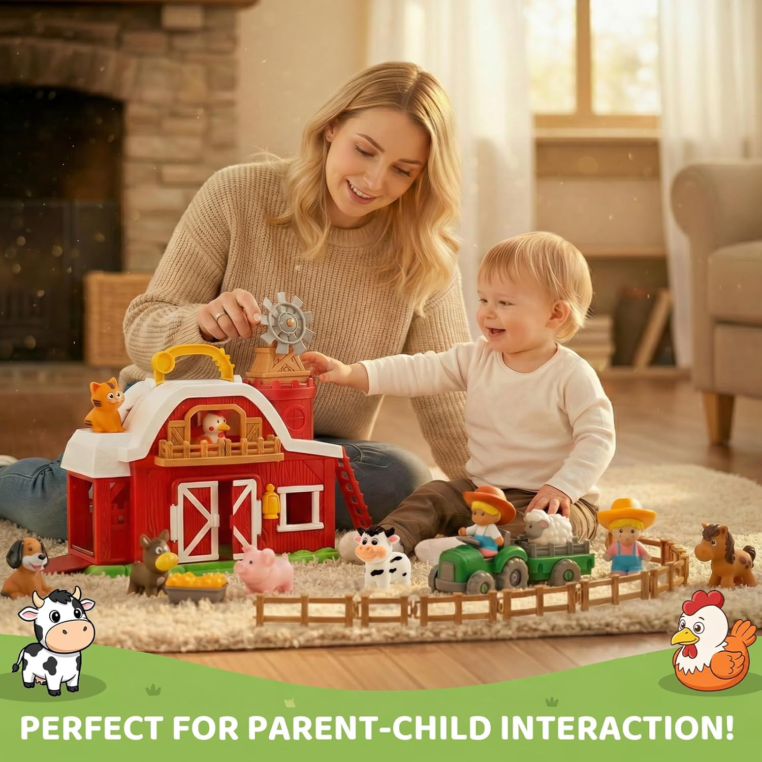 30-Piece Upgraded Farm Animal Big Barn Playset Gifts for Toddlers Christmas|Montessori Learning Toys for 18 Months Olds Girls Boys|Pretend Animal with Tractor Birthday Gifts for 2 Years
