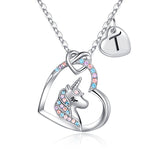 Hidepoo Unicorn Gifts for Girls Necklace - Colorful CZ Heart Pendant Initial Unicorn Necklaces for Girl Kids Litter Girl Unicorns Jewelry Birthday Gifts for Girls Kids