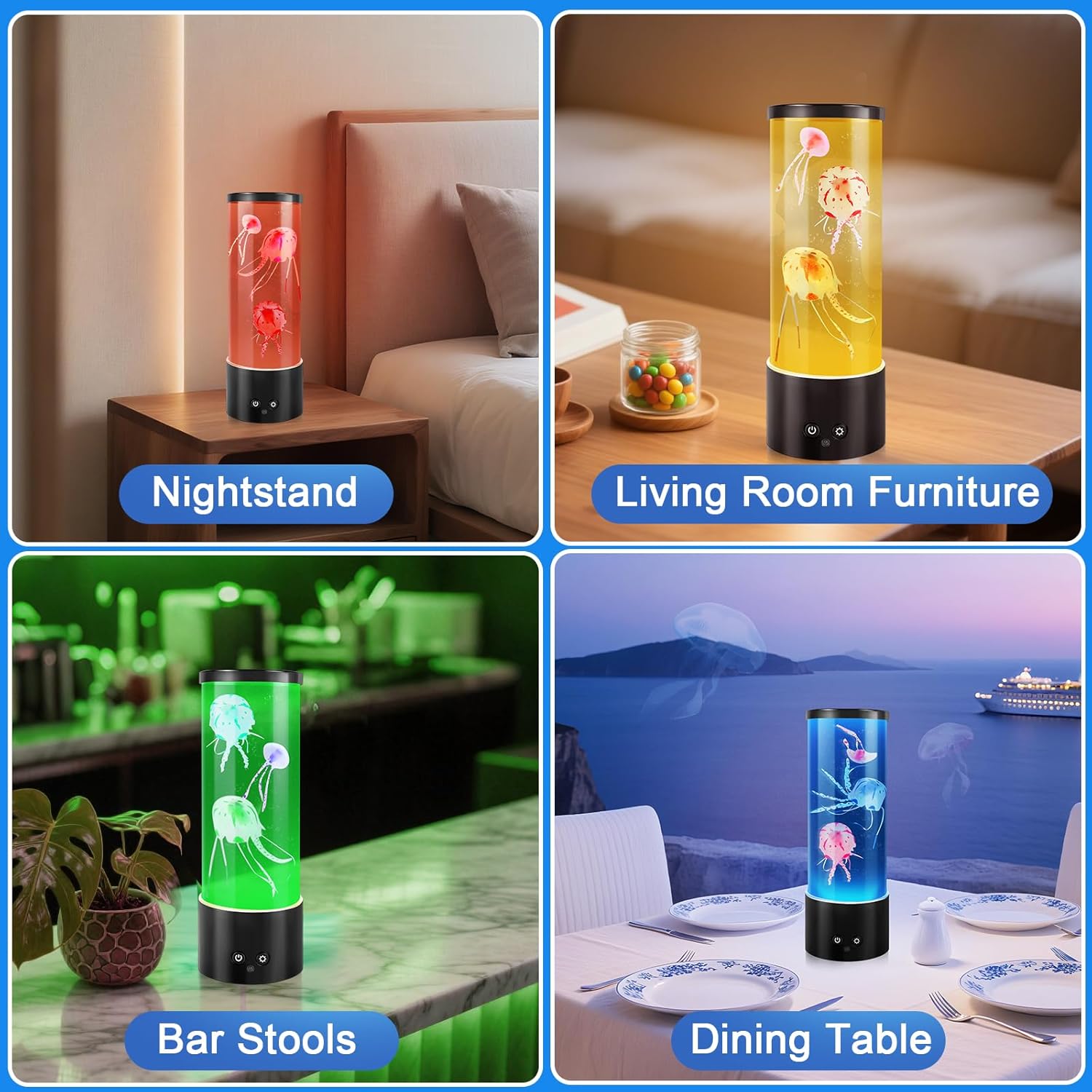 Jellyfish Lamp, Jelly Fish Tank Mood Light, Table Lamp for Home Office Decor，Relaxation and Sleep, Jellyfish Aquarium with 17 Colors Changing, Valentines Day Gifts for Women, Kids and Men