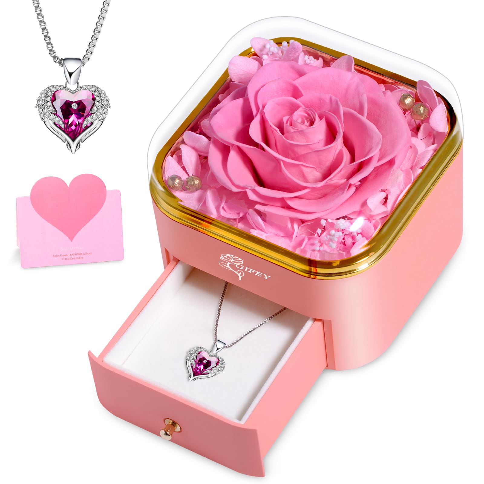 Mothers Day Mom Gifts,Eternal Rose Flower with Necklace Gifts for Women,Mother, Grandma,Wife and Girlfriend, Birthday Gift,Wedding, Thanksgiving Gift