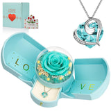 Preserved Real Red Rose with Necklace Forever Flowers Rose Birthday Gifts for Women Her Mom Wife Girlfriend Grandma on Valentines Mothers Day Sweetest Day Christmas Anniversary Romantic-Red