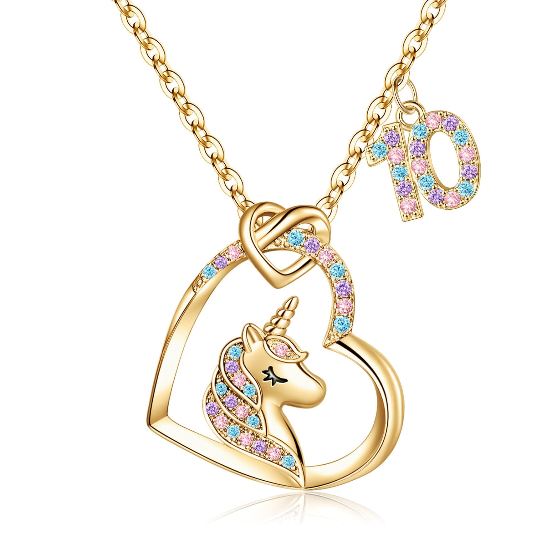 Hidepoo Birthday Gifts for Kids Girls - Unicorn Necklace Unicorns Gifts for Girls Birthday Gift for 3-10 Year Old Girl Colorful CZ Heart Pendant Unicorn Necklace Jewelry Gift