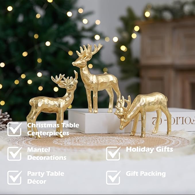 Gold Reindeer Figurine Set