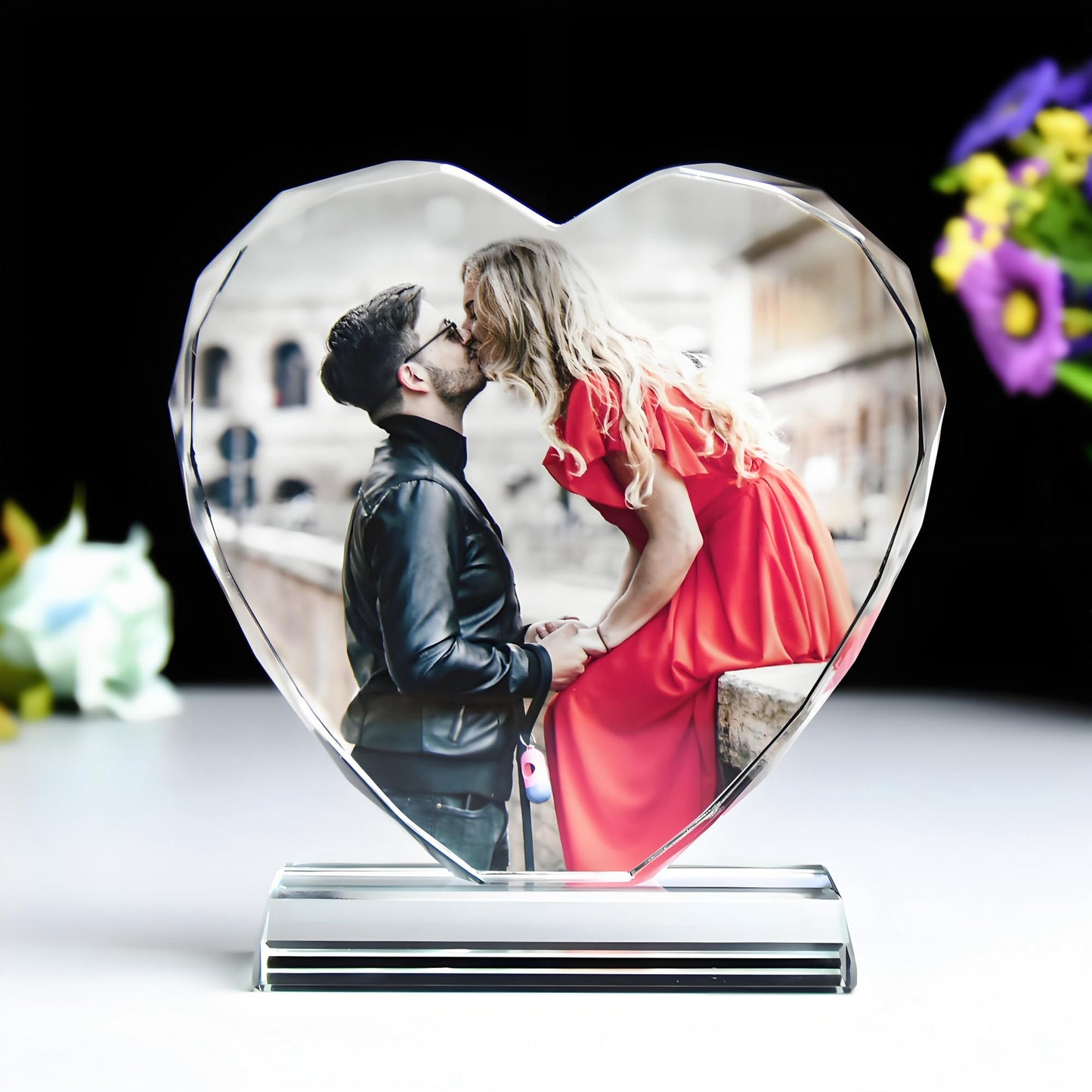 FANF&YKPY Personalized Crystal Custom Color Pictures - Heart-shaped Crystal Photo Frame, Birthdays, gift for her, Wedding Gifts, for Girlfriends, Husbands,Wife,Friends,Parents