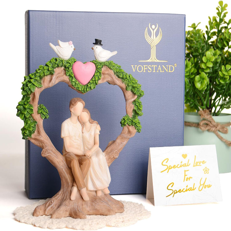 Wedding Anniversary Figurine Gifts for Couple - Best Valentines Day Gifts for Women Wife Girlfriend Her, Couple on Heart-Shaped Tree with Doves Resin Statue, Romantic for Her Him