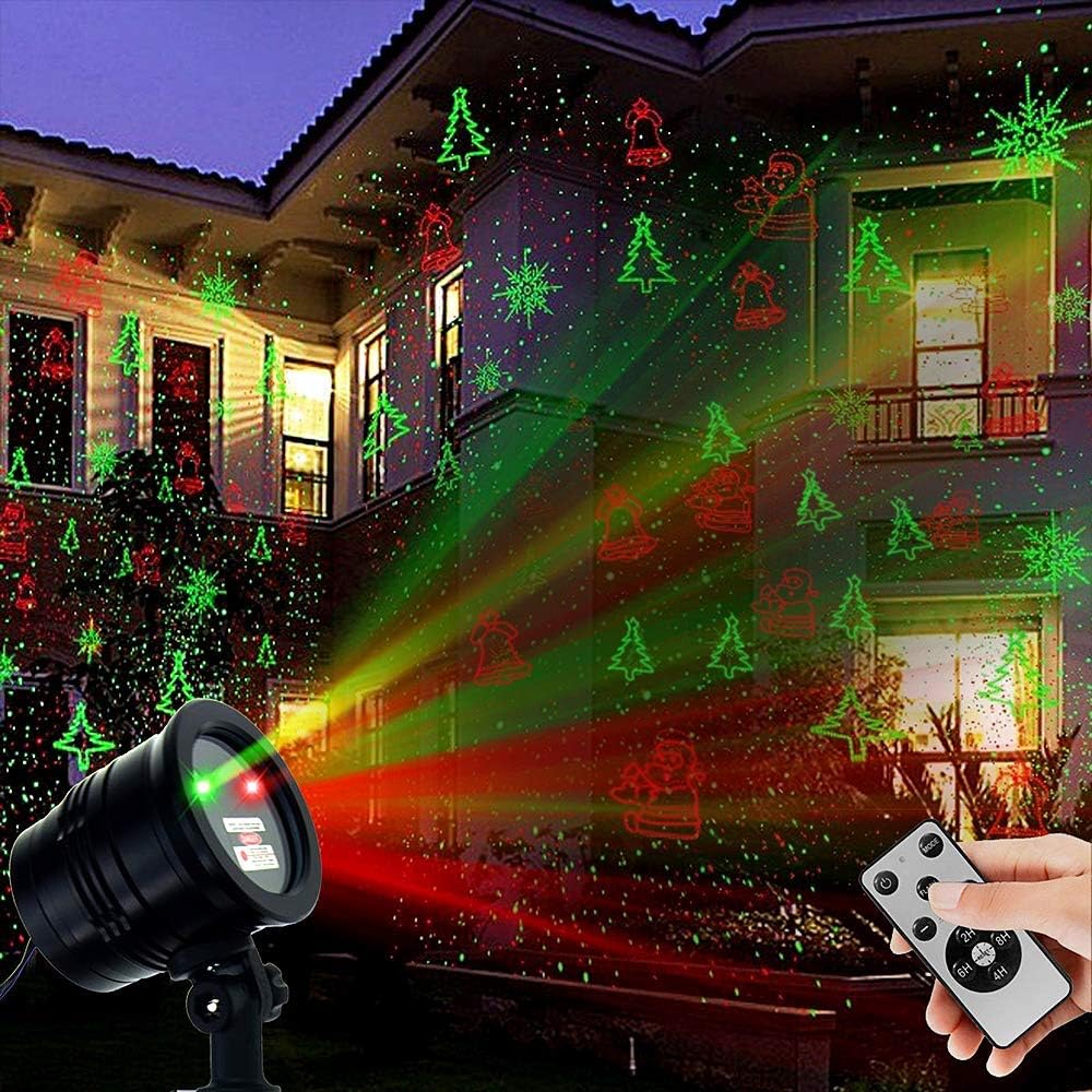 Luces láser de Navidad rojo y verde con control remoto inalámbrico para decoración de exteriores, proyector de luz impermeable, espectáculo de luz estelar led para decoración de Navidad, casa, patio, jardín, pared interior