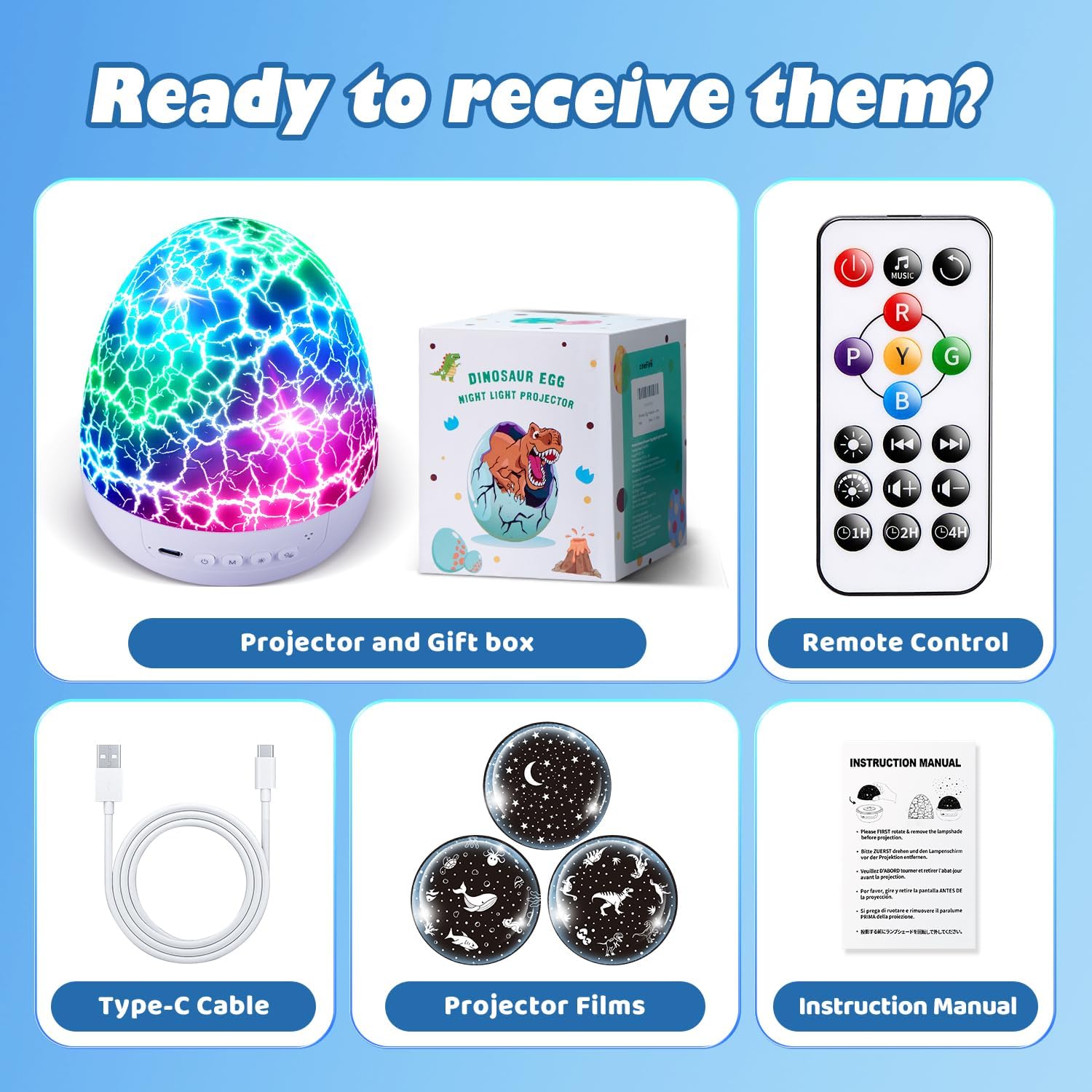 PIKOY Dinosaur Toys for Kids 3-5 Easter Gifts for Kids Toys Night Light Projector Dinosaur Eggs Easter Eggs | 15 Sounds & 3D Films | 31Colors & Remote Control | Boy Toys, Boys Room Decor