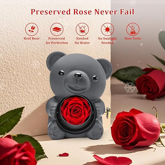 Teddy Bear Preserved Rose Necklace