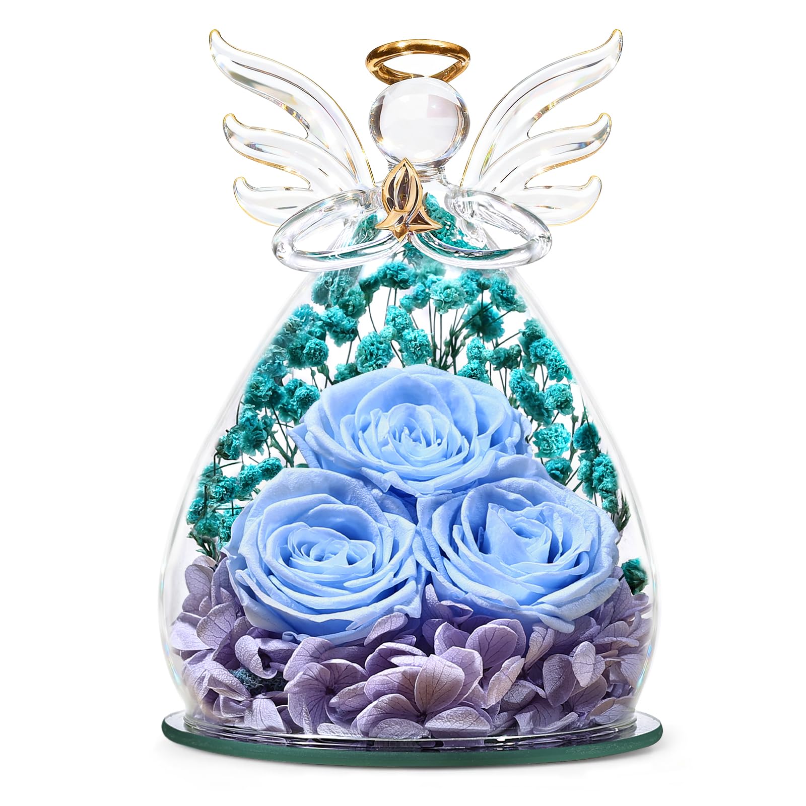 Beferr Valentines Day Rose Gifts for Her Women Mom Gifts for Birthday, Fresh Flowers for Delivery Forever Preserved Rose in Glass Angel Figurine, for Grandma Wife Daughter Girlfriend