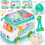 AmiDear Baby Gift for 1-2 Year Old Girl, 10-in-1 Montessori Toys Bus for Baby 6-12-18 Months+, Educational Musical Sensory Learning Toddler Toys Age 1-2, First Christmas and Birthday Gifts Pink