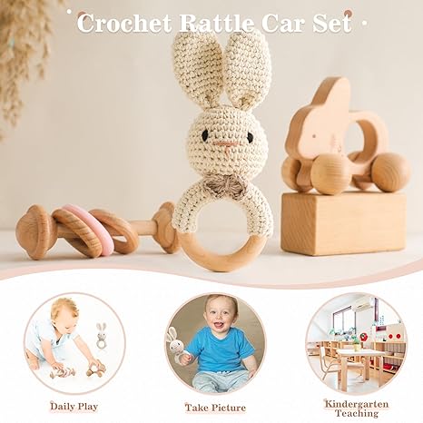 Wooden Animal Rattle Set