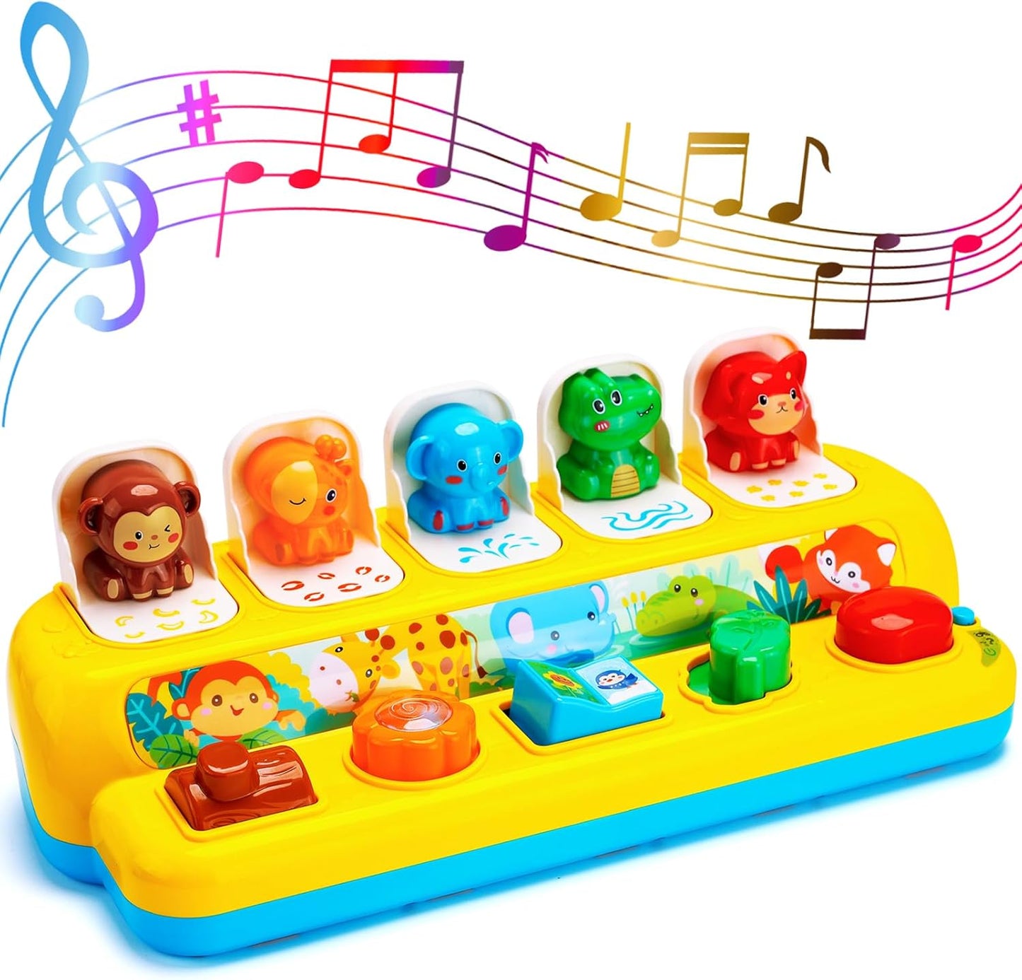 Interactive Pop up Animal Toys with Music & Light, Montessori Cause and Effect Toys for 1 Year Old Boy Girl Early Learning Musical Baby Toy 9-12-18 Months STEM Toddler Toy Age 1-2 Gift for Infant