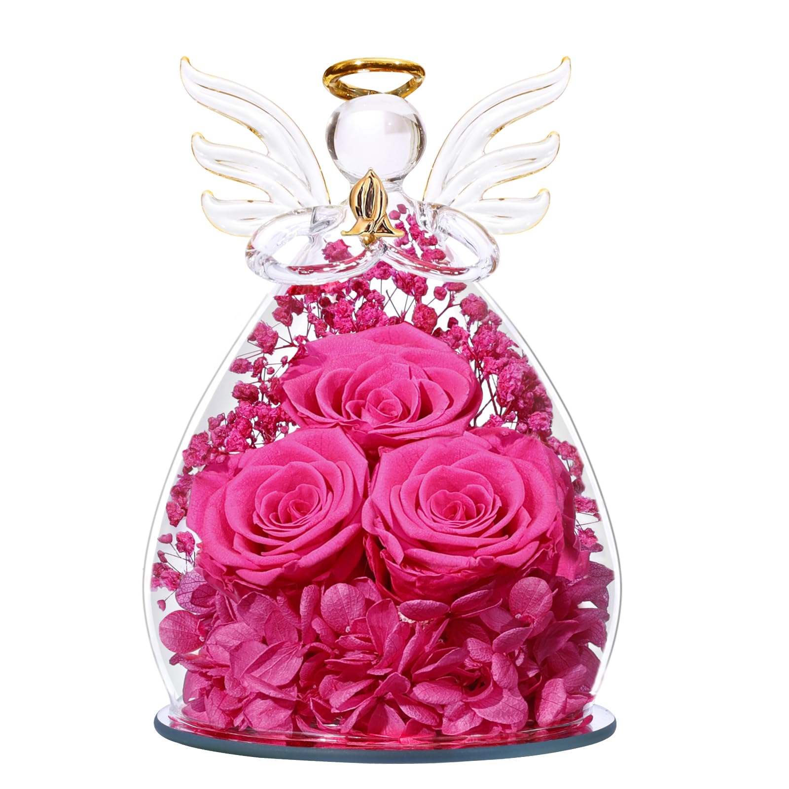 Beferr Valentines Day Rose Gifts for Her Women Mom Gifts for Birthday, Fresh Flowers for Delivery Forever Preserved Rose in Glass Angel Figurine, for Grandma Wife Daughter Girlfriend