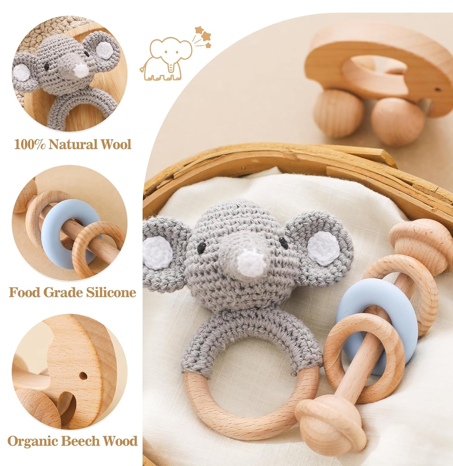 Wooden Animal Rattle Set