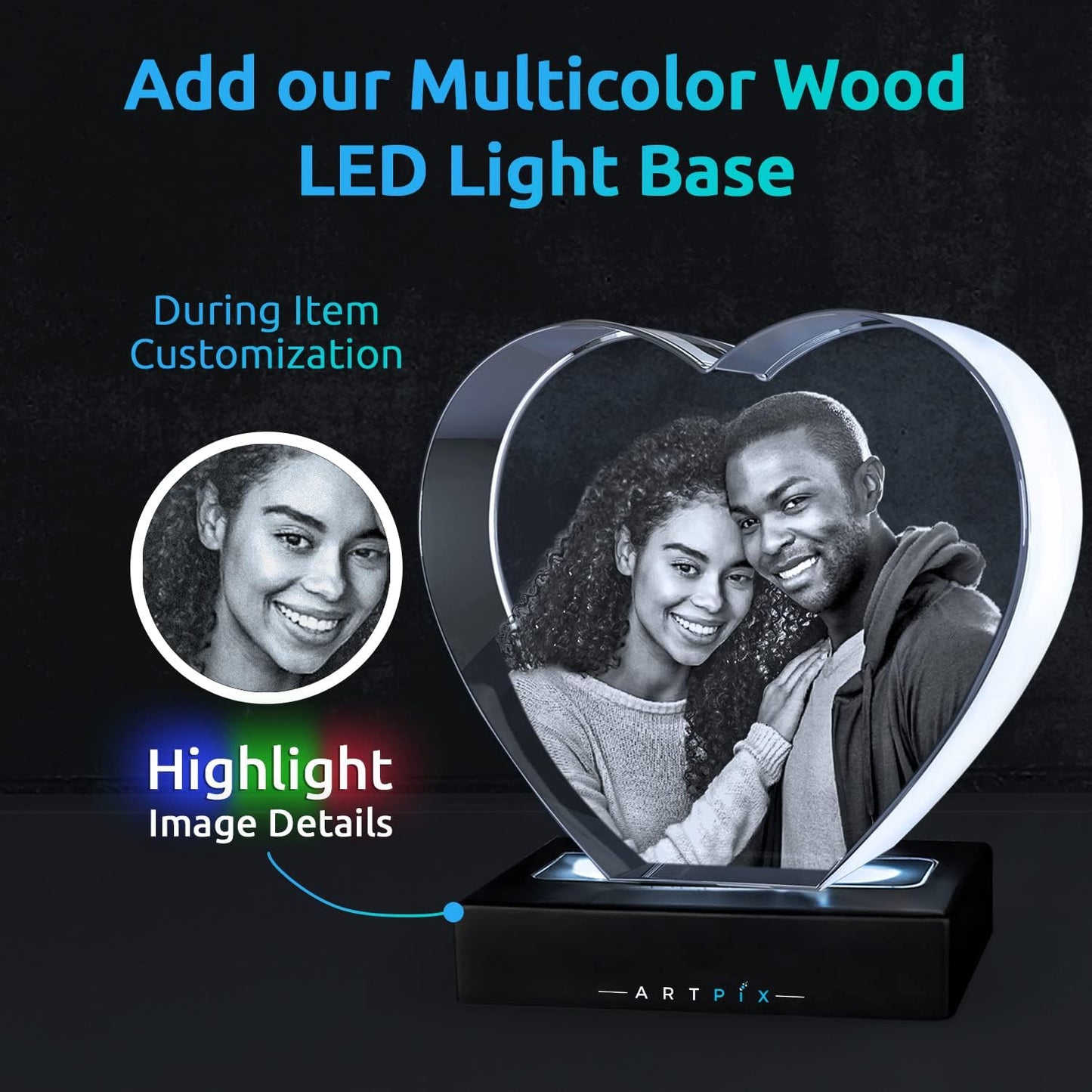 ArtPix 3D Crystal Photo, Christmas Personalized Gifts for Women, Wife, Her, Mom, Him, Men, Mother, Great Xmas Customized Unique Gift Idea with Your Own Photo, Custom Glass 3D Laser Etched Picture