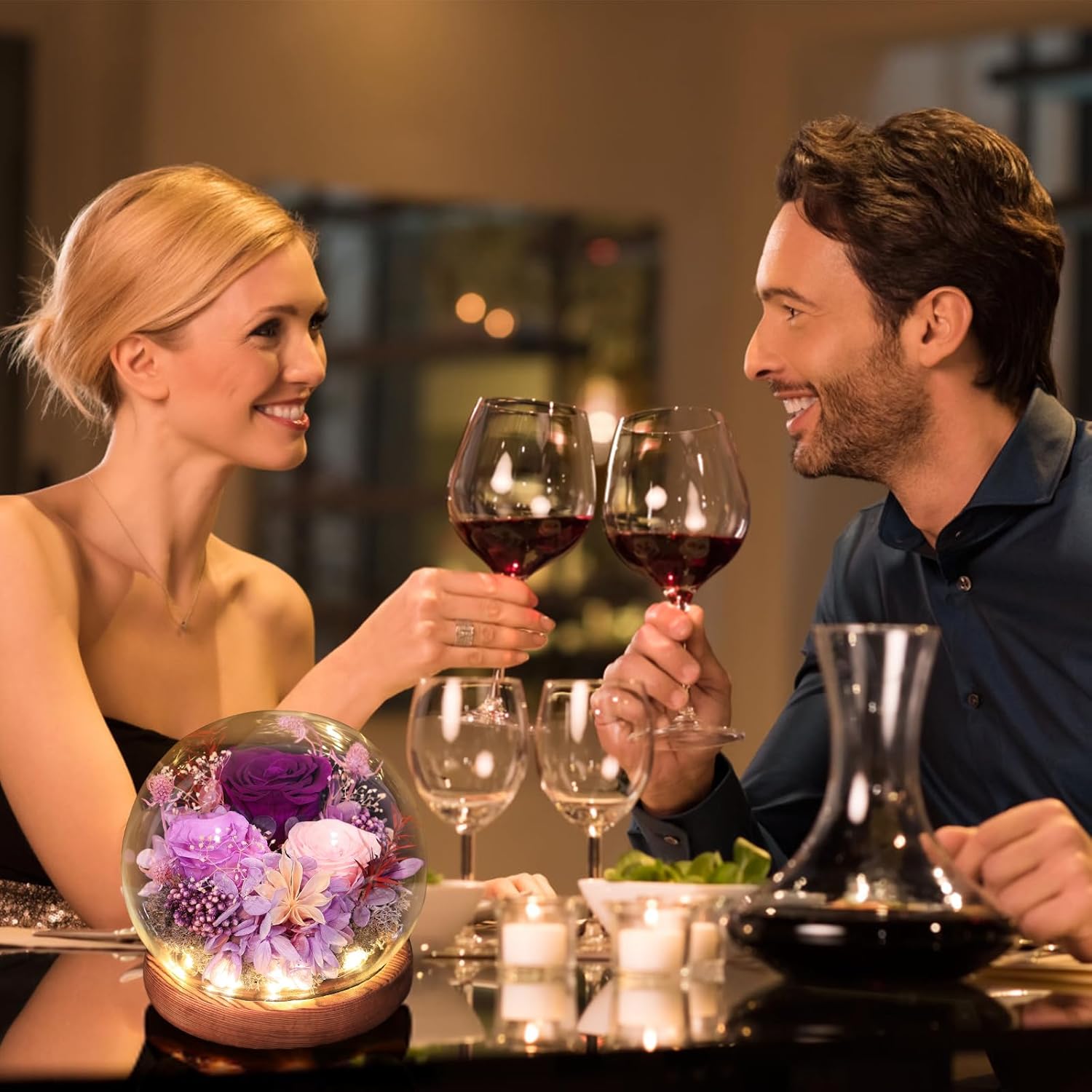 FIACO Gifts for Mom Women Birthday Preserved Flowers in Glass Dome Forever Fresh Flowers for Delivery Prime Long-Lasting Eternal Roses Gifts for Grandma Sister Daughter Wife Her Girlfriend Purple