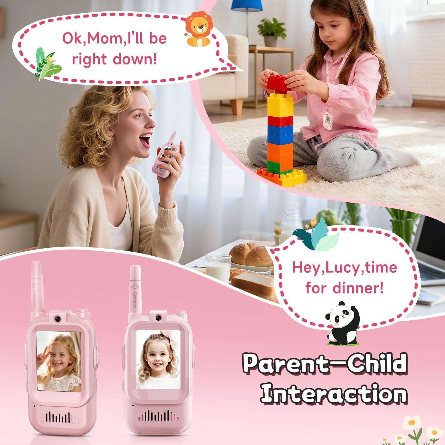 Video Walkie Talkies for Kids, Handheld 2 Pack Rechargeable Video Intercom Kids Walkies Talkies, Indoor Outdoor Toys for Family Games, Outside, Camping, Hiking for Boys Girls Ages 3-12 (Pink/Pink)