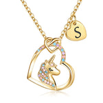 Hidepoo Unicorn Gifts for Girls Necklace - Colorful CZ Heart Pendant Initial Unicorn Necklaces for Girl Kids Litter Girl Unicorns Jewelry Birthday Gifts for Girls Kids