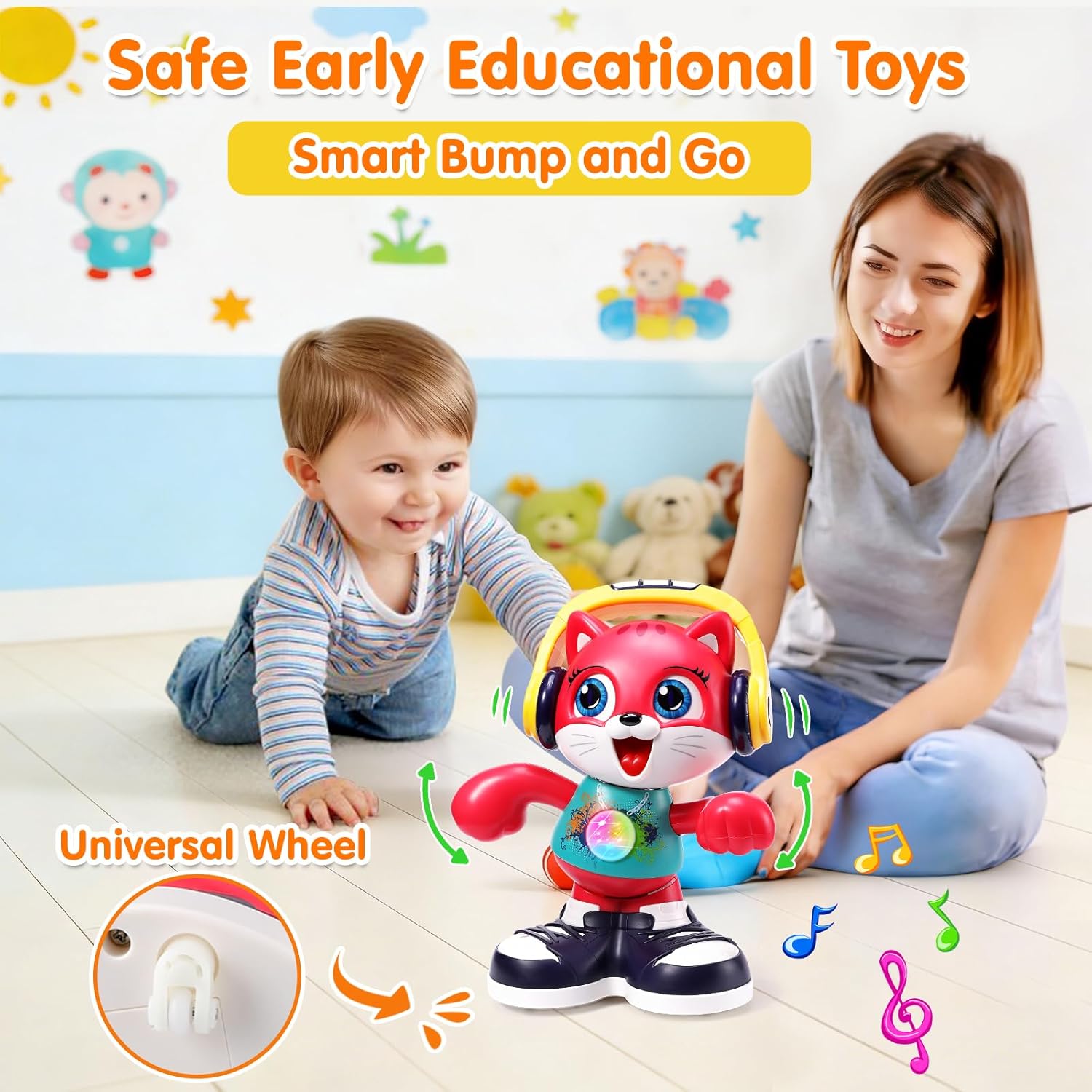 Yunaking Toys for 18 Month+ Old Boys Girls Gift, Dancing Cat Musical Toy for Toddlers 18 Months, Interactive Recording Baby Toy with Lights Crawling Educational Toys for 2 3 4 Year Old, Birthday