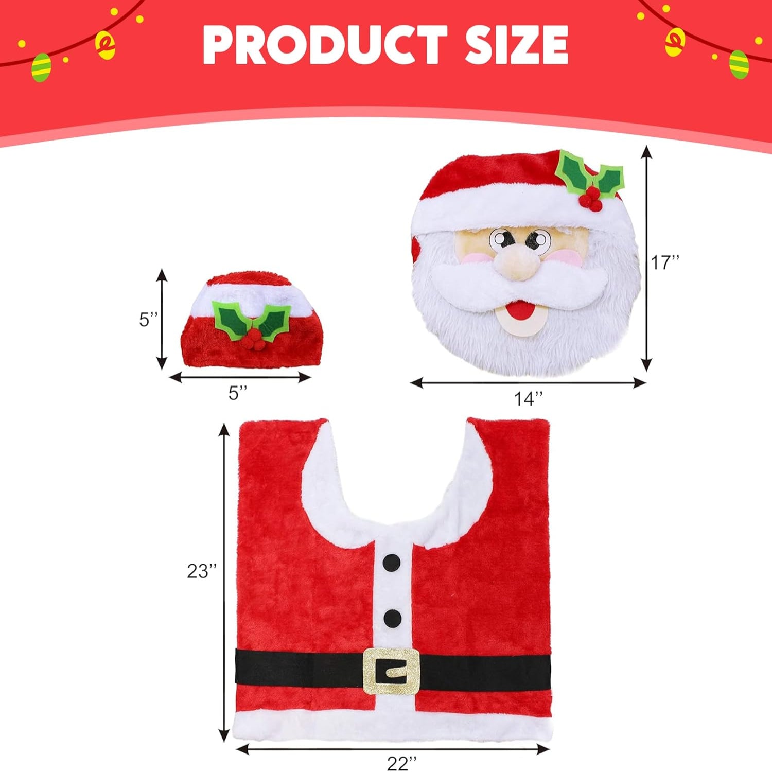 JOYIN Juego de decoración de baño de 5 piezas con temática navideña con funda de asiento de inodoro, alfombras, cubierta de depósito, funda de caja de papel higiénico y toalla de Papá Noel para