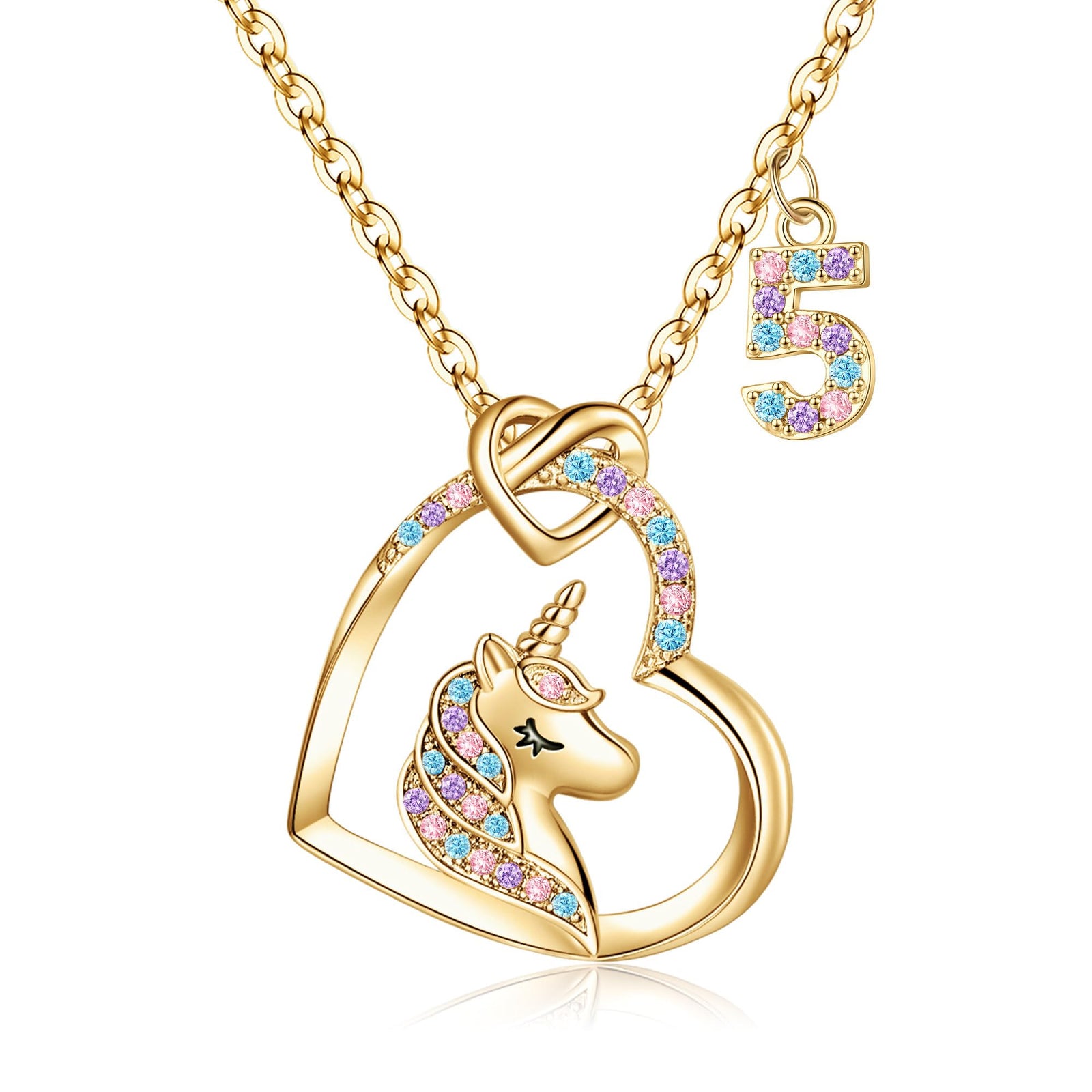Hidepoo Birthday Gifts for Kids Girls - Unicorn Necklace Unicorns Gifts for Girls Birthday Gift for 3-10 Year Old Girl Colorful CZ Heart Pendant Unicorn Necklace Jewelry Gift