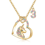 Hidepoo Birthday Gifts for Kids Girls - Unicorn Necklace Unicorns Gifts for Girls Birthday Gift for 3-10 Year Old Girl Colorful CZ Heart Pendant Unicorn Necklace Jewelry Gift