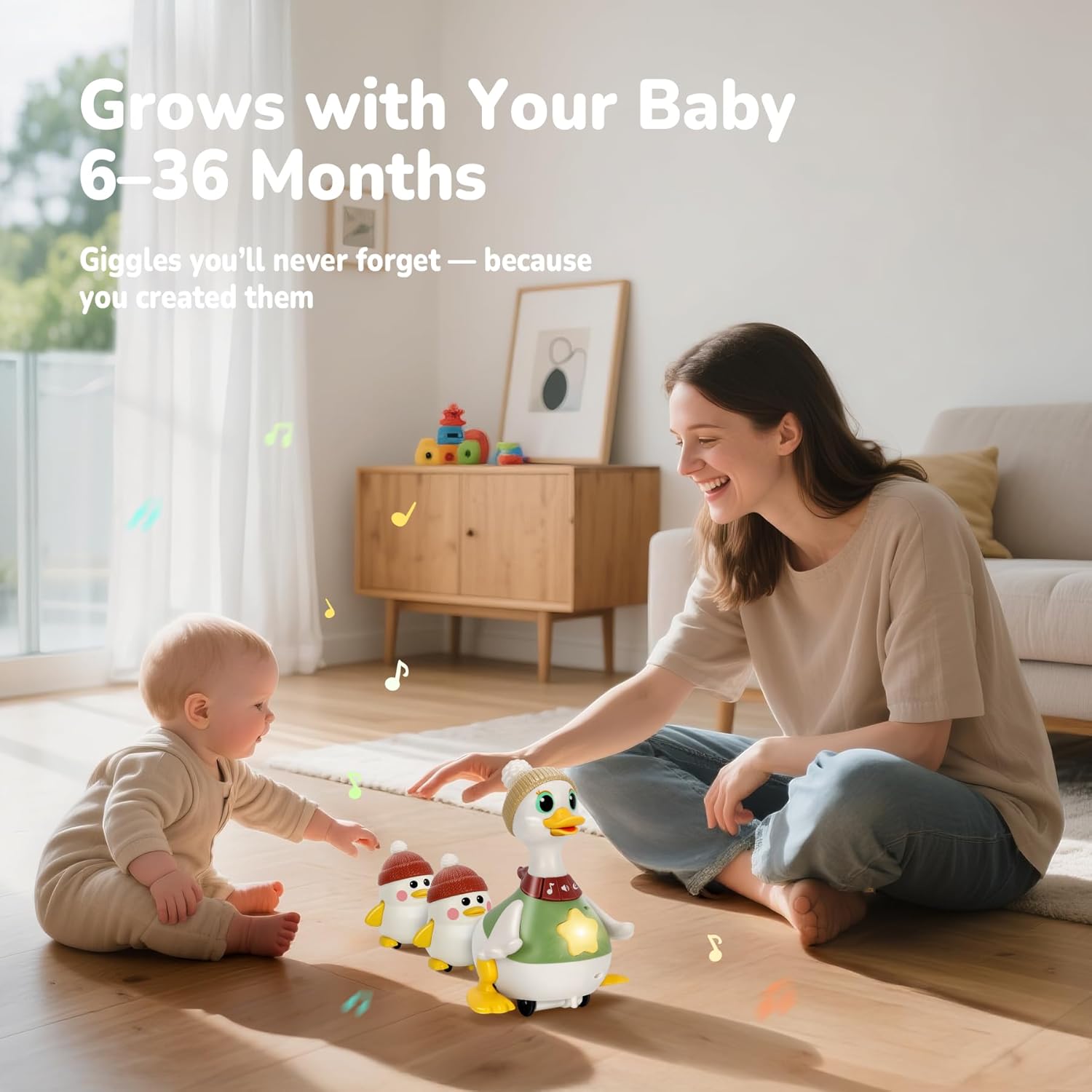 Baby Toys 6 8 10 12 Months, Tummy Time Duck Toy, Musical Dancing Duck Set with Lights & Sounds, Crawling and Interactive Sensory Learning Toy for Infants, Toddlers Gift for 1 Year Old Boy