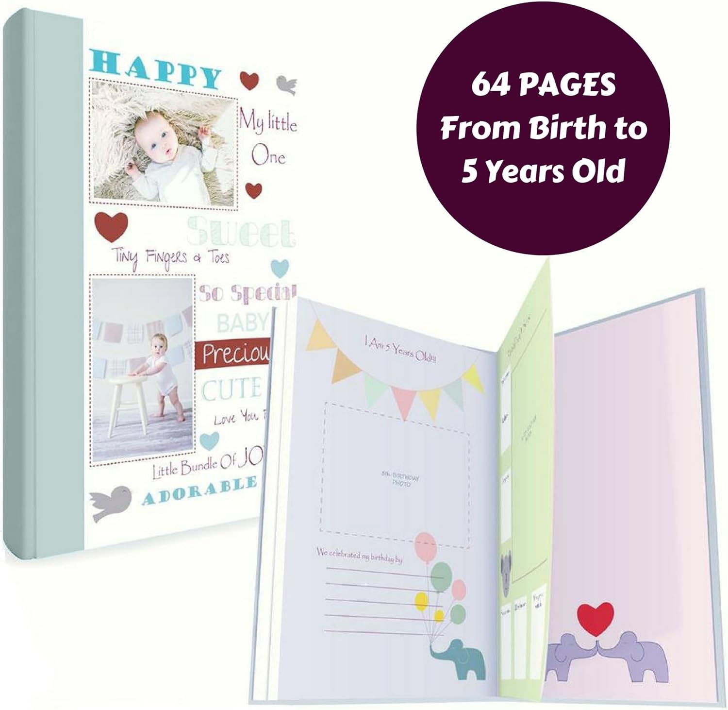 Baby Memory Book w/Keepsake Box & 30 Monthly & Baby First Milestone Stickers - Gender Neutral First Year Scrapbook Journal - Baby Photo Album for Boys