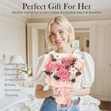 Preserved Flowers Bouquet with Bear, 3 Real Forever Flowers for Delivery, Long-Lasting Pink Eteranl Roses Bouquet, Anniversary Birthday Valentine Gifts for Women Mom Grandma Her Wife Girlfriend