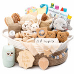 30 Piece Baby Gift Basket – Luxury Curated Baby Girl Gift Basket for Newborn, Premium All-in-One Baby Shower Gift Set, Essentials with Keepsakes for First Visit（Pink）