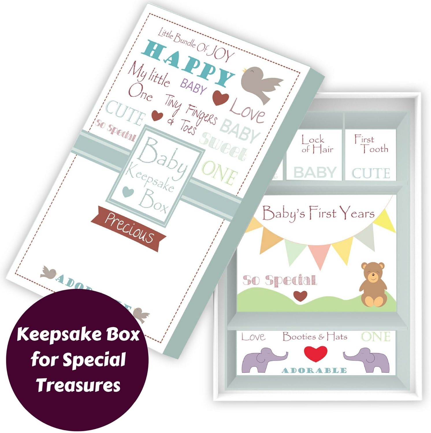 Baby Memory Book w/Keepsake Box & 30 Monthly & Baby First Milestone Stickers - Gender Neutral First Year Scrapbook Journal - Baby Photo Album for Boys