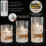 DRomance Snowman Glass Flameless Candles Battery Operated with Remote and Timer Real Wax LED Flickering Pillar Candles White Cold Light Window Christmas Holiday Decor D3 x 4",5",6"