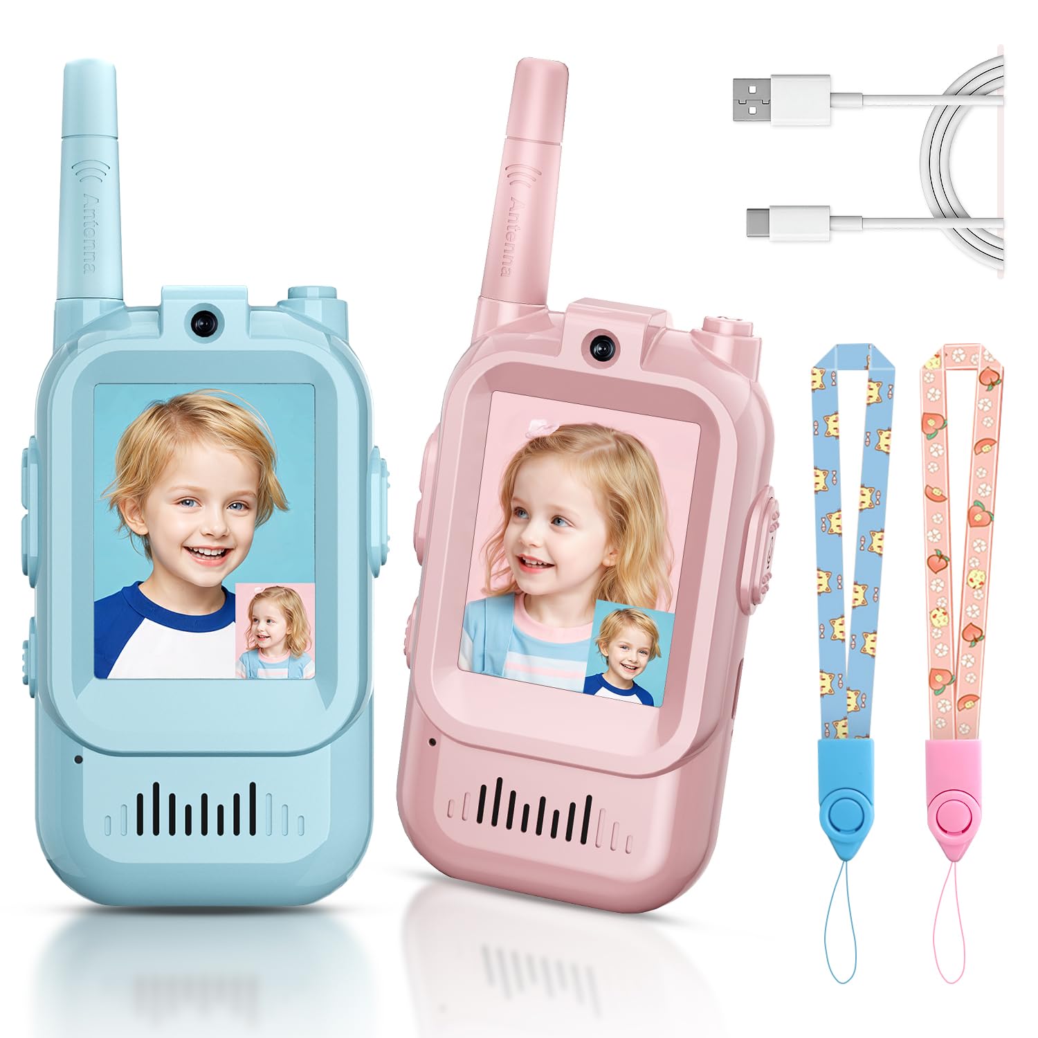 Video Walkie Talkies for Kids, Handheld 2 Pack Rechargeable Video Intercom Kids Walkies Talkies, Indoor Outdoor Toys for Family Games, Outside, Camping, Hiking for Boys Girls Ages 3-12 (Pink/Pink)