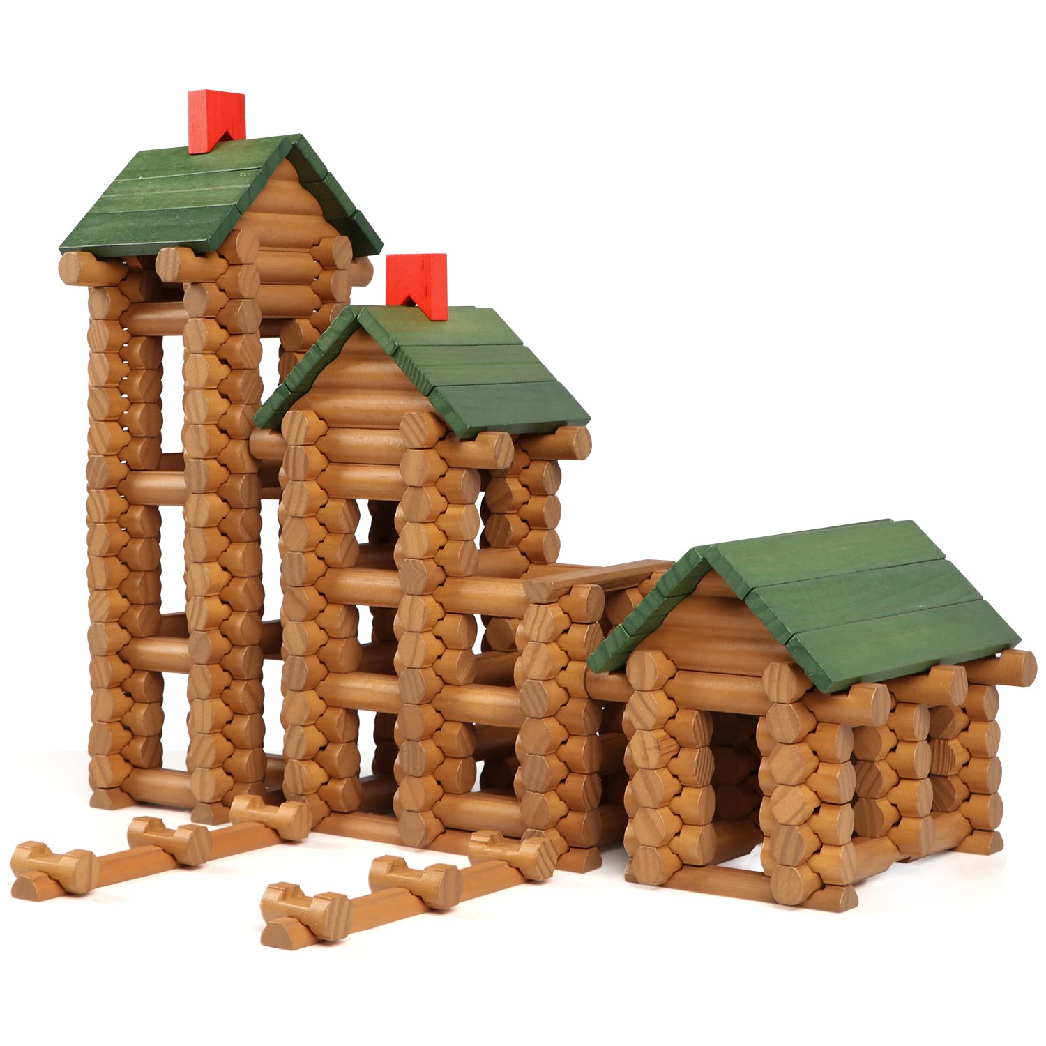 Wondertoys 530 Pcs Wooden Logs Set Ages 3+, Classic Building Log Toys for Kids, Creative Construction Engineering Educational Gifts