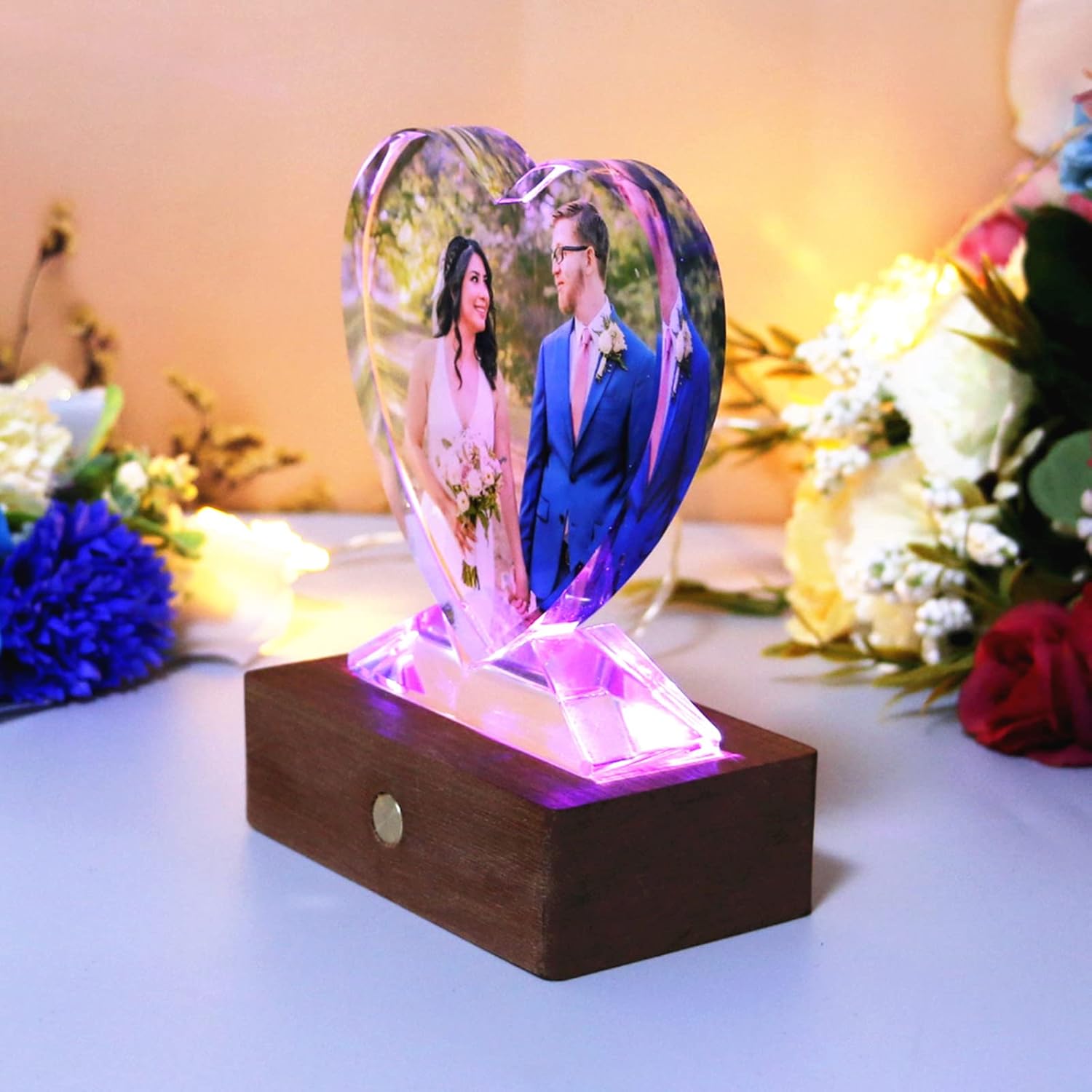 FANF&YKPY Personalized Crystal Custom Color Pictures - Heart-shaped Crystal Photo Frame, Birthdays, gift for her, Wedding Gifts, for Girlfriends, Husbands,Wife,Friends,Parents