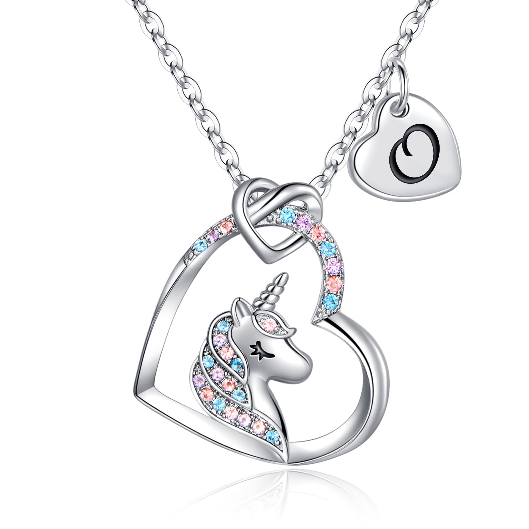 Hidepoo Unicorn Gifts for Girls Necklace - Colorful CZ Heart Pendant Initial Unicorn Necklaces for Girl Kids Litter Girl Unicorns Jewelry Birthday Gifts for Girls Kids