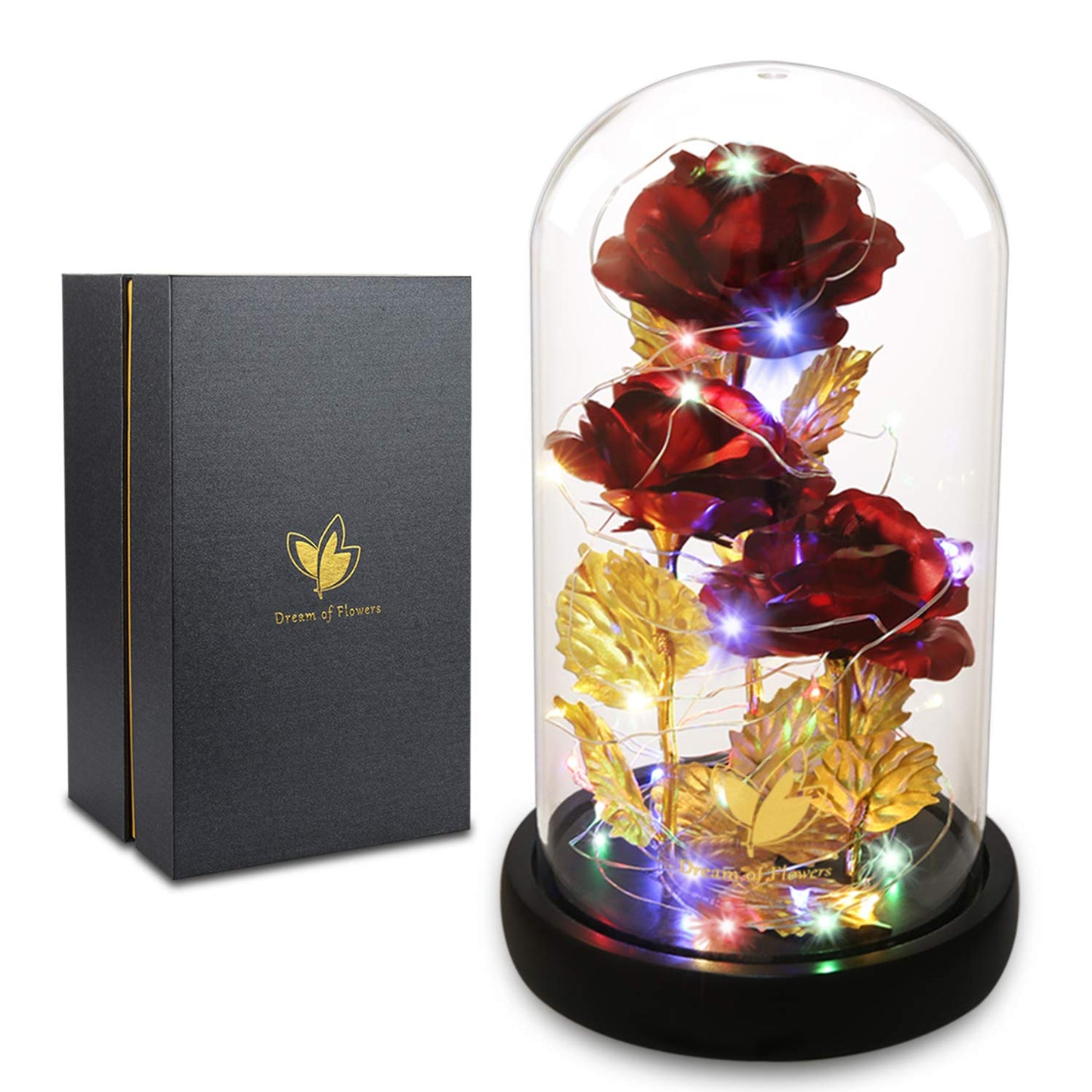 Christmas Flower Gifts for Women,Beauty and The Beast Rose in Glass Dome with 2 Light Modes,Eternal Rose Romantic Xmas Gift for Her,Xmas Birthday Gifts for Women Mom Wife Girlfriend,Silk Red Rose