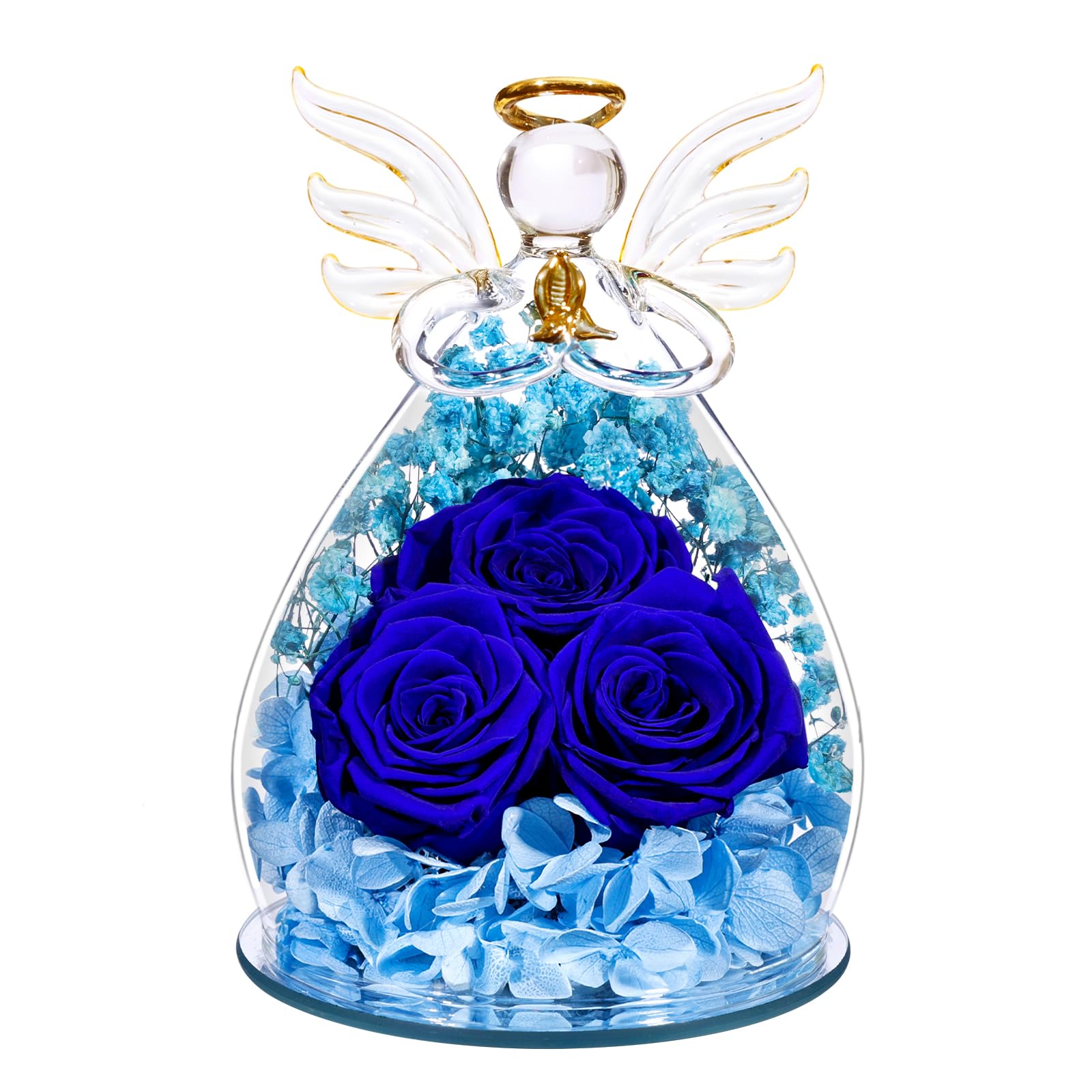 Beferr Valentines Day Rose Gifts for Her Women Mom Gifts for Birthday, Fresh Flowers for Delivery Forever Preserved Rose in Glass Angel Figurine, for Grandma Wife Daughter Girlfriend