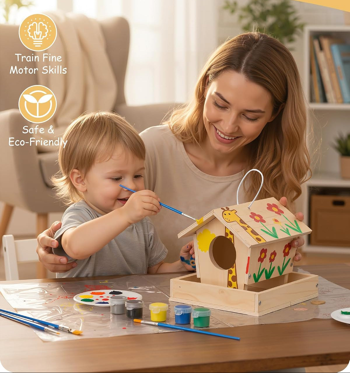 SainSmart Jr. Woodworking Building Kits for Kids with Birdhouse, 4-in-1 Kids STEM Projects Set, DIY Wood Crafts Assembly Toys with Paints & Brushes for Boys and Girls