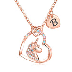 Hidepoo Unicorn Gifts for Girls Necklace - Colorful CZ Heart Pendant Initial Unicorn Necklaces for Girl Kids Litter Girl Unicorns Jewelry Birthday Gifts for Girls Kids