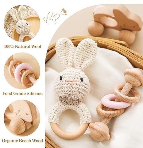Wooden Animal Rattle Set