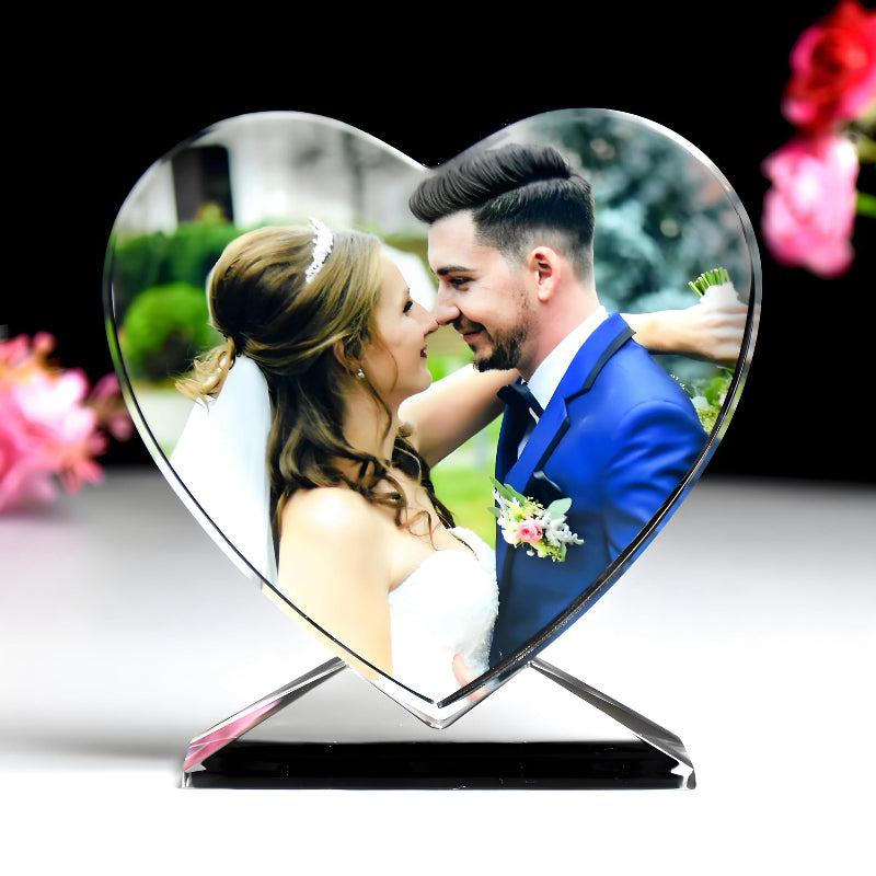 FANF&YKPY Personalized Crystal Custom Color Pictures - Heart-shaped Crystal Photo Frame, Birthdays, gift for her, Wedding Gifts, for Girlfriends, Husbands,Wife,Friends,Parents